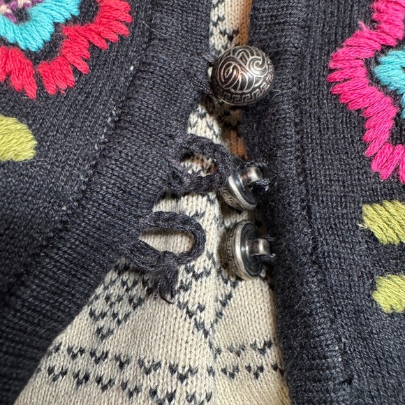 Gudrun Sjoden Cotton Cardigan, Size M, Black, Cream Multicolor Floral Embroidery - Picture 11 of 12